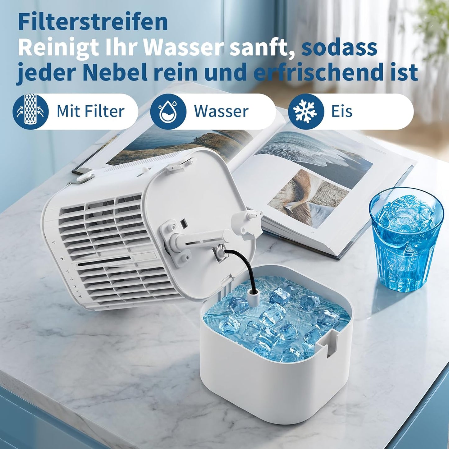Mr.Pufferfish YP3568 Portable Air Conditioner 4-in-1 Evaporative Cooler 1000ml White