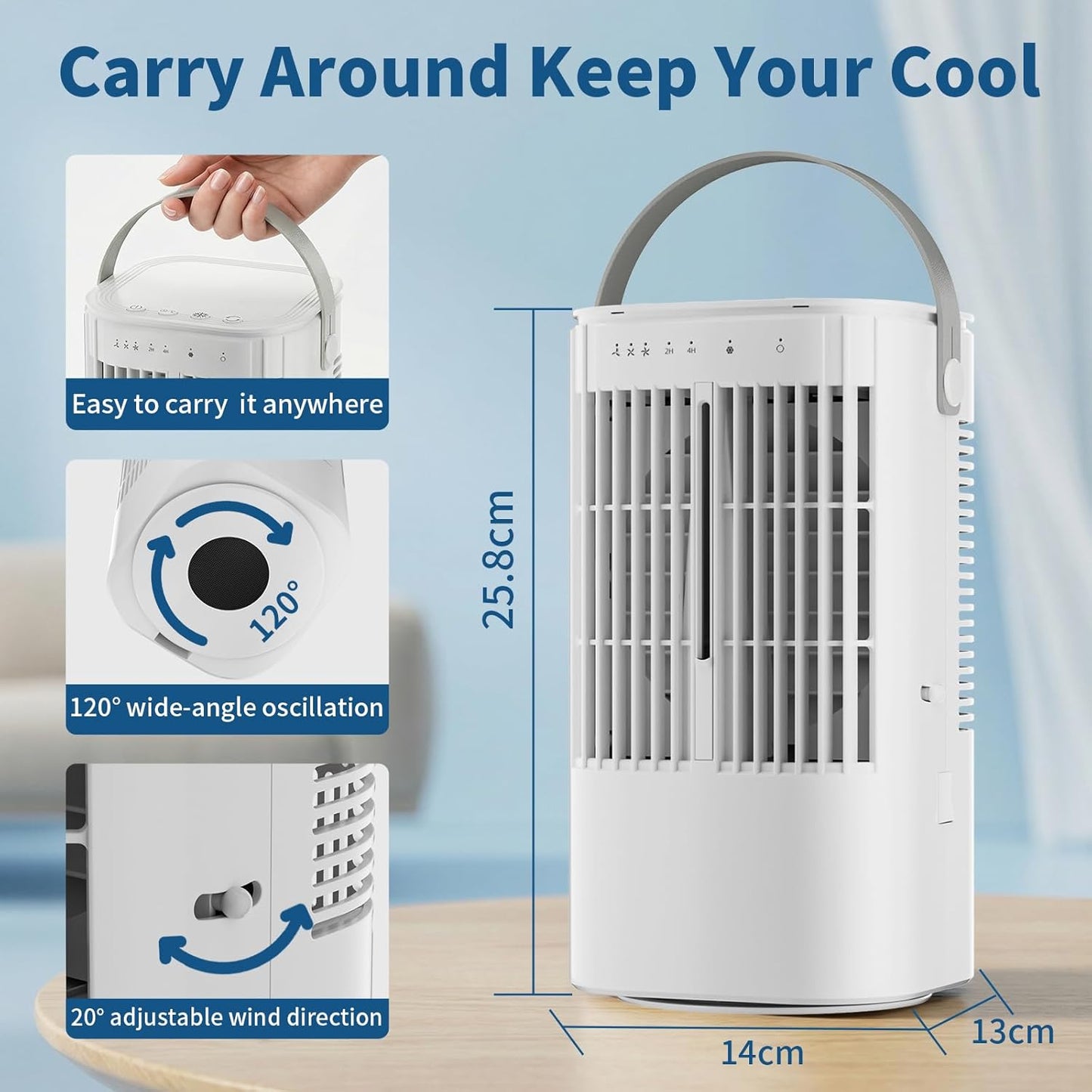 Mr.Pufferfish YP3568 Portable Air Conditioner 4-in-1 Evaporative Cooler 1000ml White